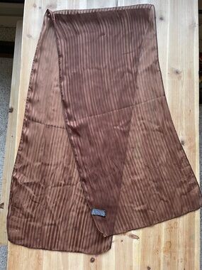 Long Sheer Brown Striped Scarf Hair Wrap Accessory